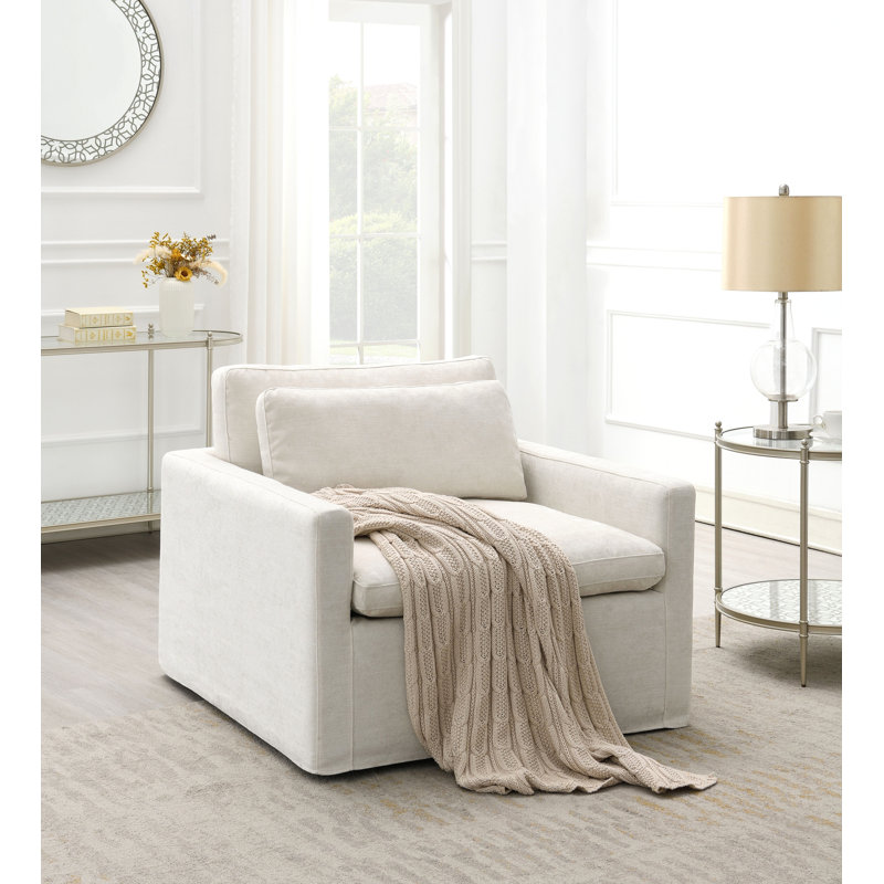 Chaise pivotante en tissu ivoire avec 1 coussin décoratif Naveen, Ivoire ivoire