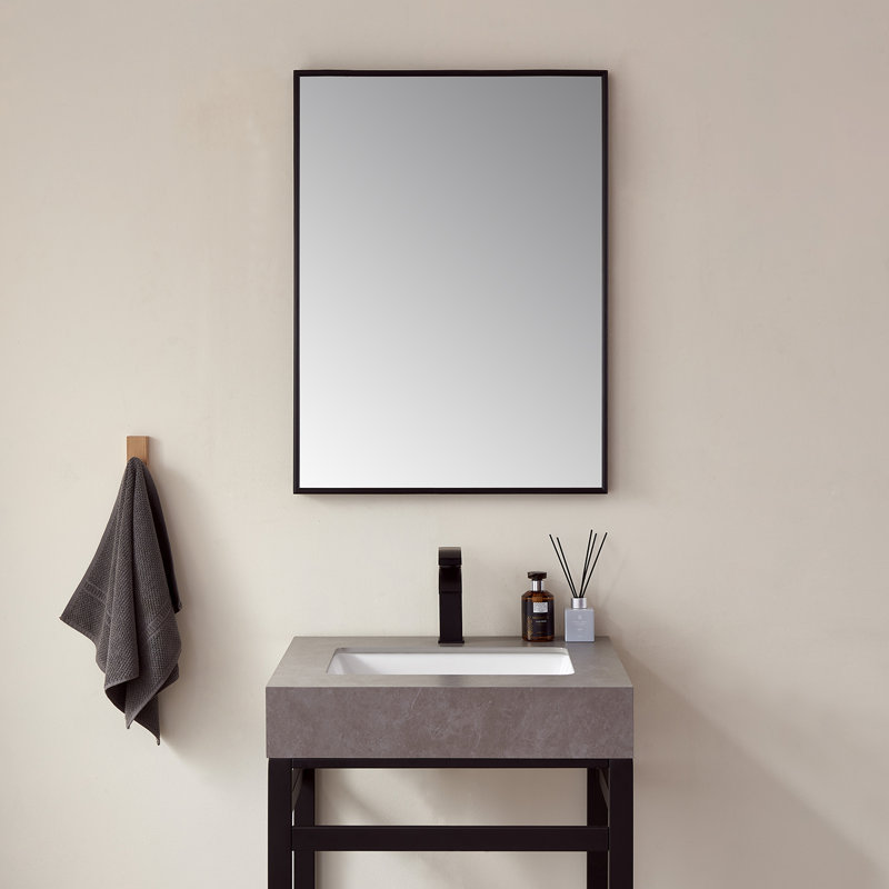 Wallace Metal Flat Wall Mirror, Matte Black, 32" x 24"