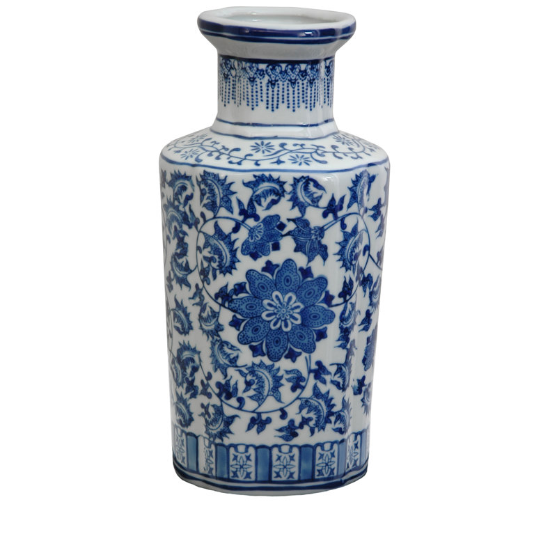 Blue/White 12" Porcelain Table Vase, Blue, White
