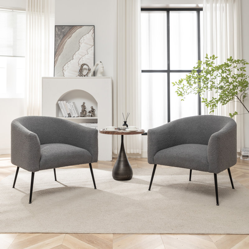 Jameila Upholstered Barrel Chair, Gray Faux Fur, 2, Black