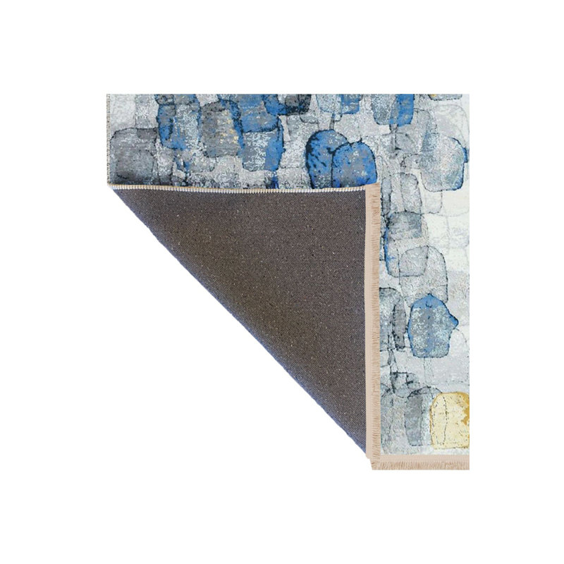 Tapis bleu lavable à la machine à motif abstrait à motif abstrait bleu Barcelona, Tapis de couloir 4 pi 11 po x 9 pi 10 po