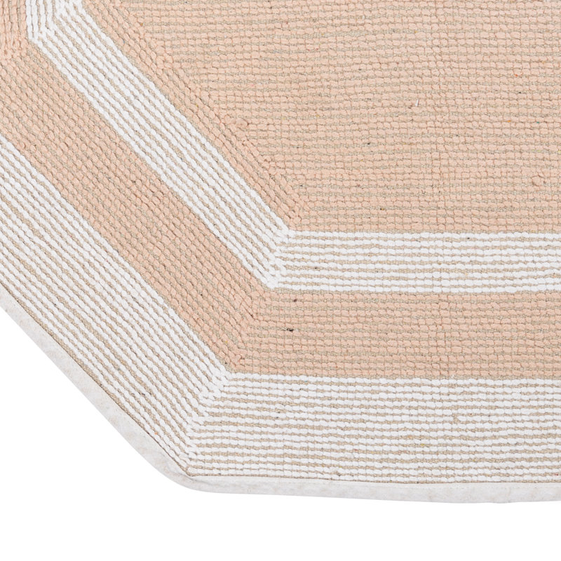 Ipke Cotton Bath Mat, White/Baby Pink Center