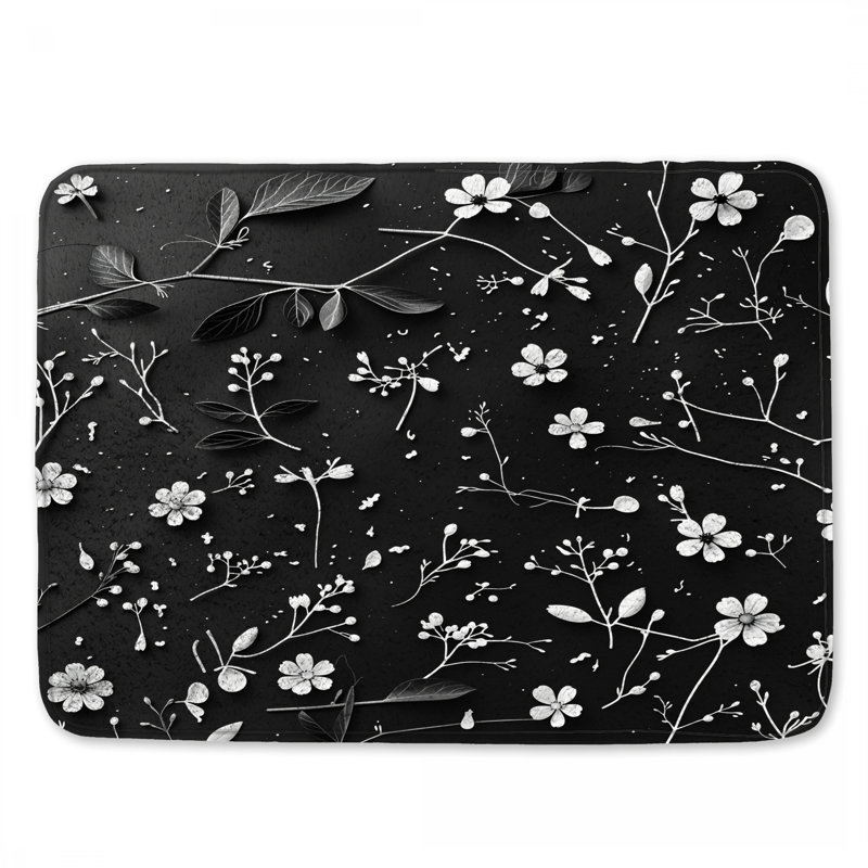Tapis de bain à motif floral, décor de salle de bain minimaliste, 34in W x 21in L