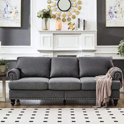 83" American Classic Design Upholstered Three - Seater With Comfortable Sponge Seats And Hidden Storage Compartment Solid Wood Frame Under Seat