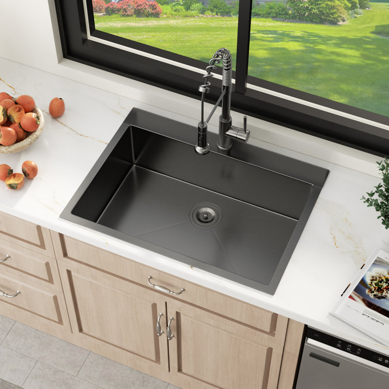 30" L x 22" W Gunmetal Black Drop-In Single Bowl 16 Gauge Stainless Steel Kitchen Sink
