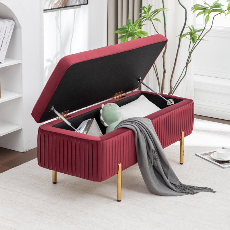 Banc de rangement rembourré en velours Miajah, Red