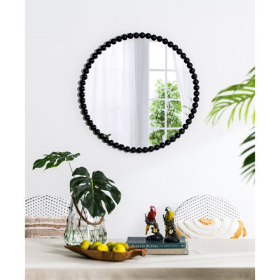 32" Beaded Frame Mirror For Entryway, Enhances Home Entrance Black Metal Living Area