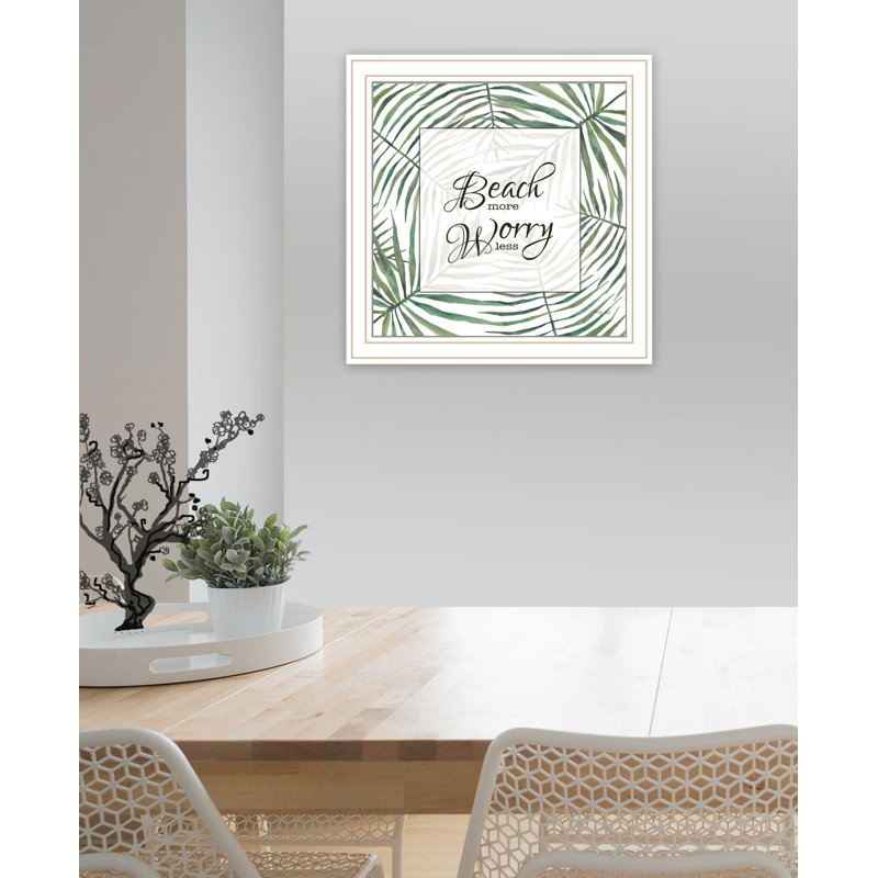 Art mural encadré pour le salon et la plage «Beach More» par Cindy Jacobs, White/Gold