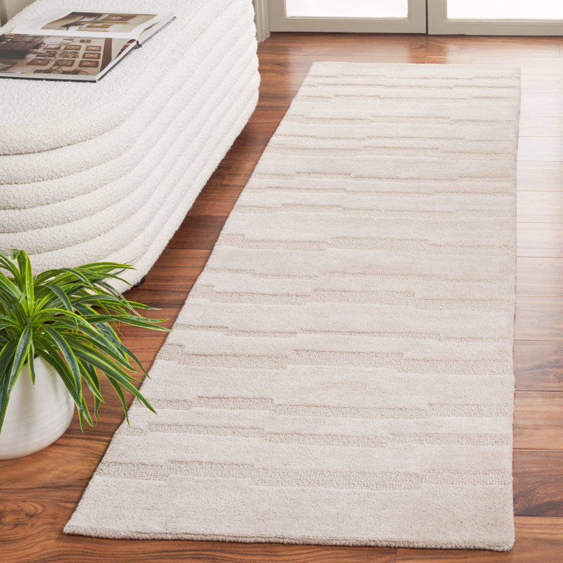 Elona Hand Tufted Wool/Cotton Area Rug in Beige, Runner 2'3" x 8'