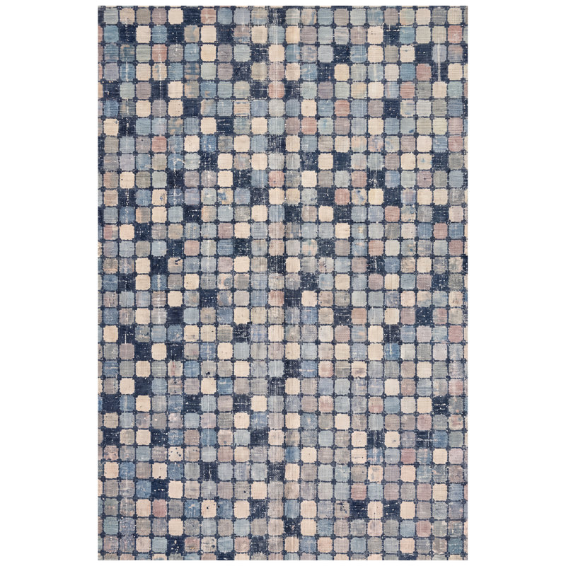 Tapis Cadogan moderne à motif mosaïque mouchetée abstraite, bleu marine, turquoise, gris, crème et rose, lavable à la machine, antidérapant, à poils courts, pour l'intérieur et l'extérieur, adapté aux animaux domestiques, idéal pour le salon, la chambre, la salle à manger, l'entrée, le couloir ou le bureau.
