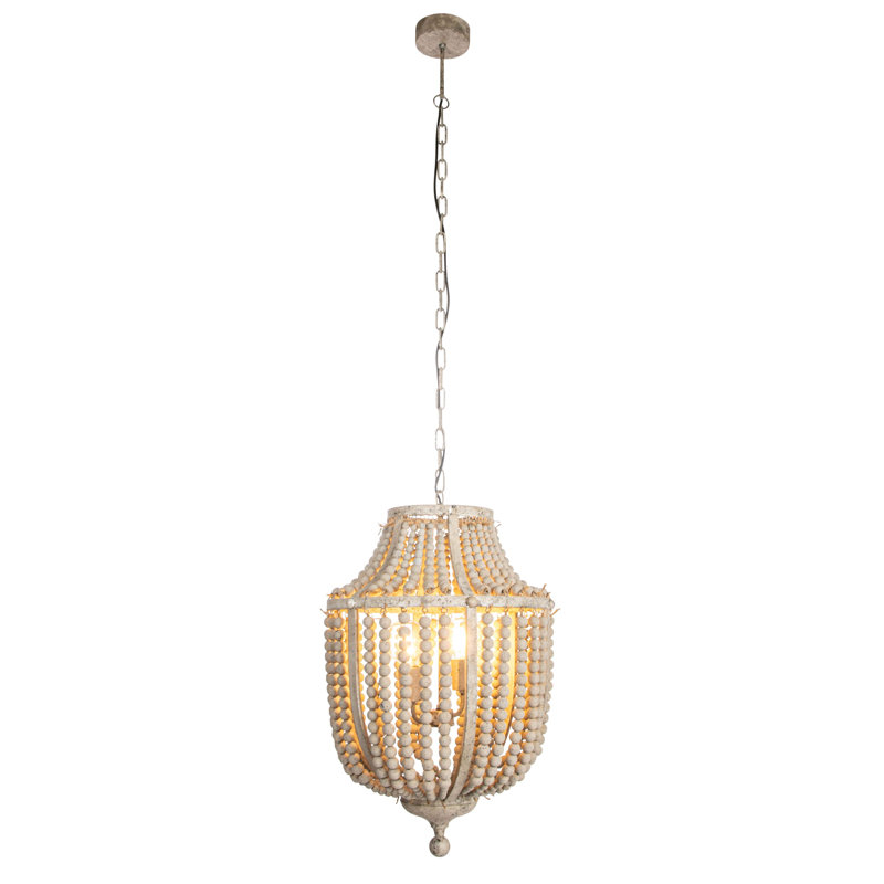 Draped Wood Bead Chandelier, Gray