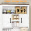 Armoire de cuisine de 69,3 po de hauteur avec 2 portes de grange, 1 tiroir, tablettes réglables, comptoir large et trous de chargement USB, armoire de rangement Farmhouse, blanc-759124378