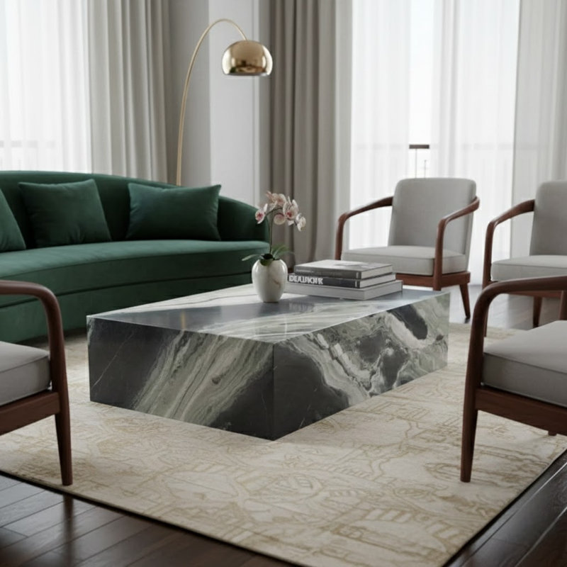 Genuine Marble Block Coffee Table - Matcha Verde Marble