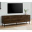 Meuble télé, 72 po, console, meuble multimédia, armoire de rangement, stratifié brun, métal noir, transitionnel
