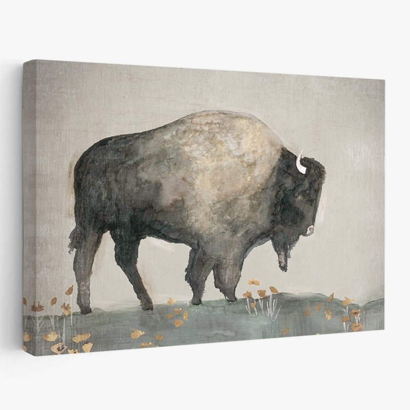 Animaux, Buffalo en coquelicots, art mural, H 16 po x l 24 po