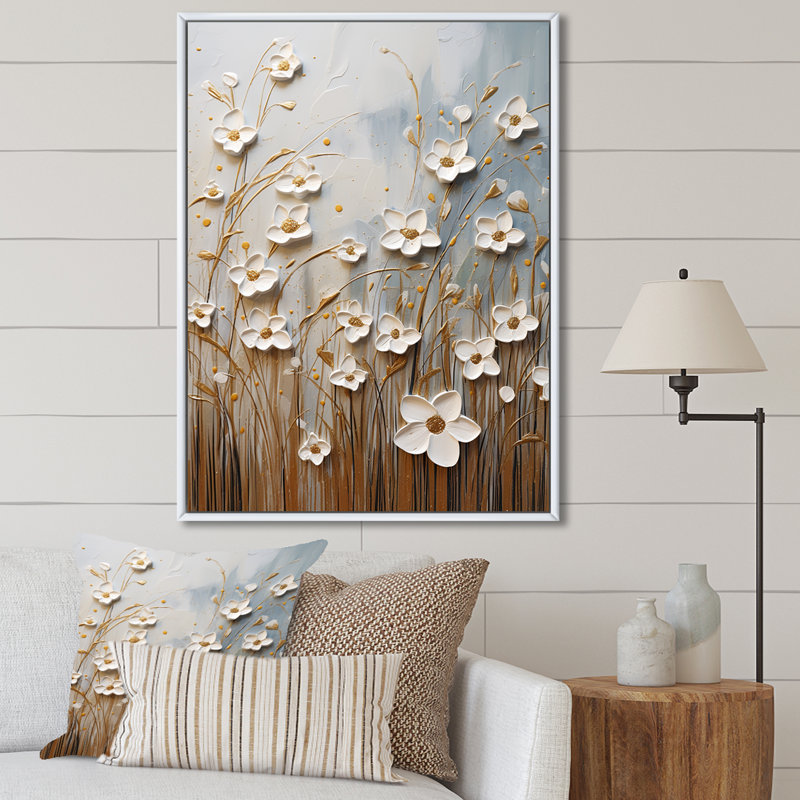 Blanc et bleu Snowdrops Simplicity I - Snowdrops Wall Art Living Room, Cadre flottant blanc, H 20 po x l 12 po x P 1 po