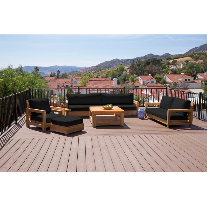 Ensemble de conversation de canapé en teck avec coussins Sunbrella 10 pièces Crelake Deluxe, Sunbrella® - noir
