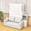 Lit escamotable double en bois avec tablettes intégrées et canapé rembourré-1604552888