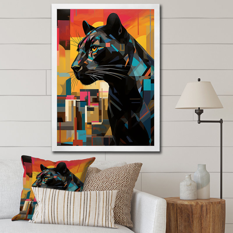 Popart sur fond noir et orange, H 20 po x l 12 po x P 1 po, Cadre photo blanc