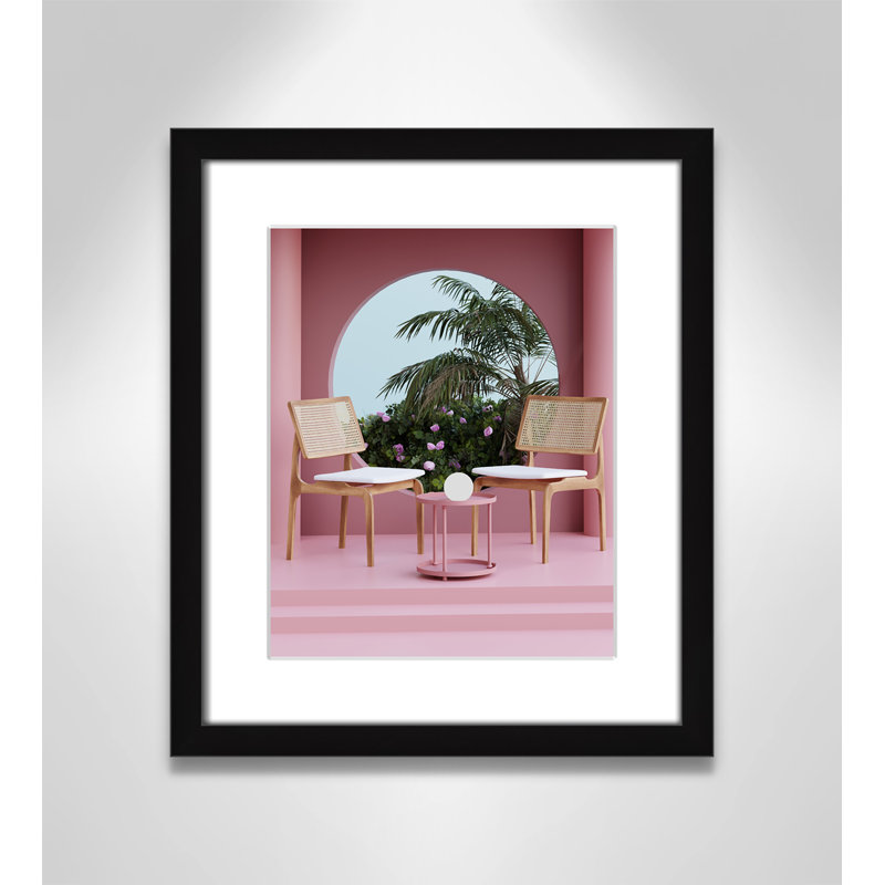 «Pink Tropical Vibes» encadrée par Swati B Print, Papier avec cadre noir, Blanc, H 15 po x l 13 po