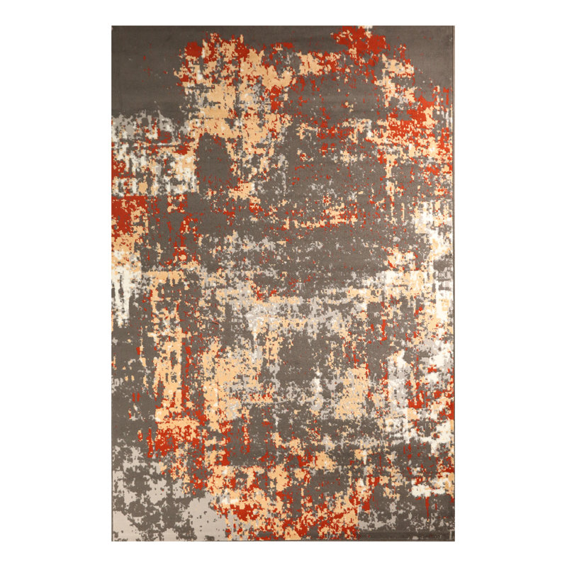 Tapis à motif abstrait rouge / beige, Rectangle 2 pi x 4 pi