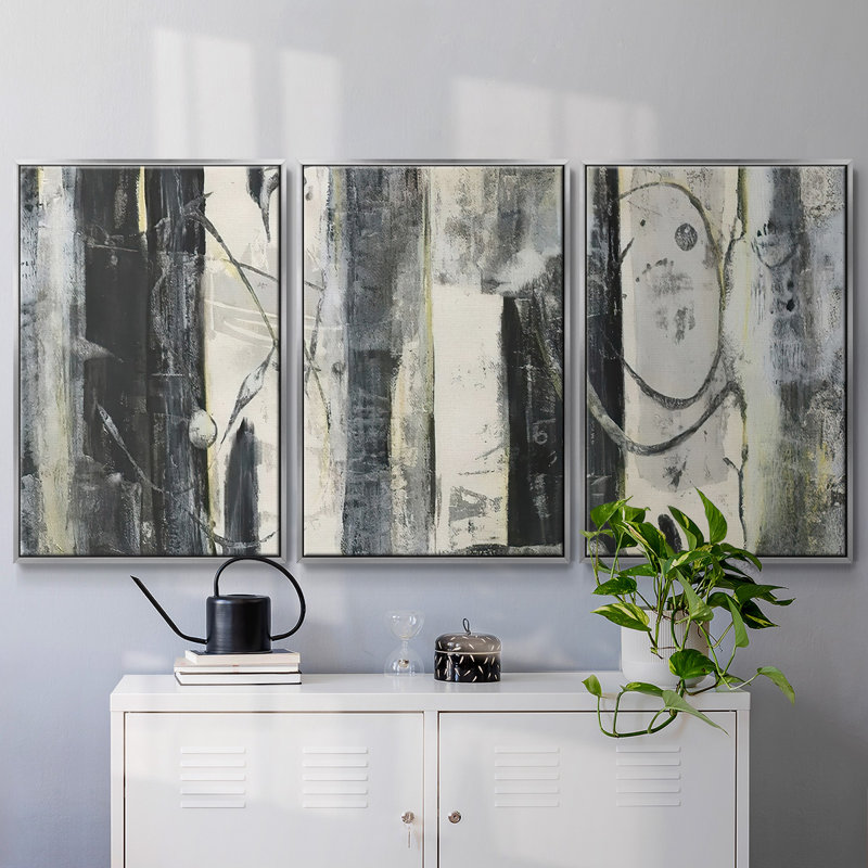 Ensemble de 3 pièces debout sur toile II, H 24 po x l 48 po, Encadrement argenté