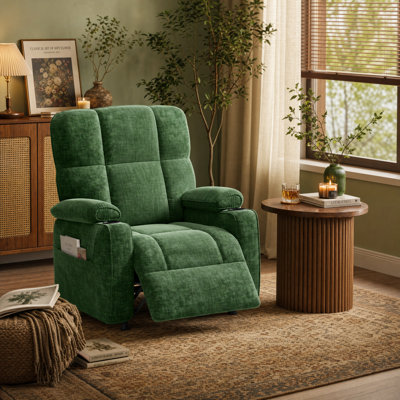Infinite-Position Power Recliner With USB Port , Cup Holder & & Side Pockets, Thick Seat Cushion, Chenille Reclining Chair