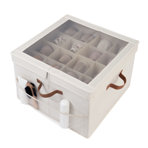 Fabric Shoe Storage Box with Adjustable Dividers and Lid, 16-Compartment Organizer for Shoes, Towels, Clothes, Toys
