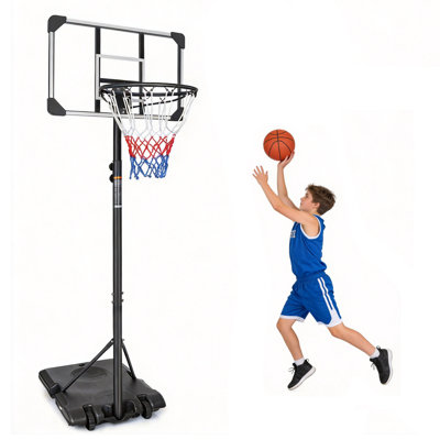 Adjustable Height 5.6 to 7ft Portable Basketball Hoop, Outdoor Stand with Wheels for Backyard