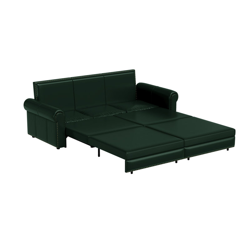 Canapé-lit Chesterfield 3 en 1 en similicuir convertible avec garniture cloutée et accoudoirs roulés, multifonctionnel pour le salon et la chambre à coucher
