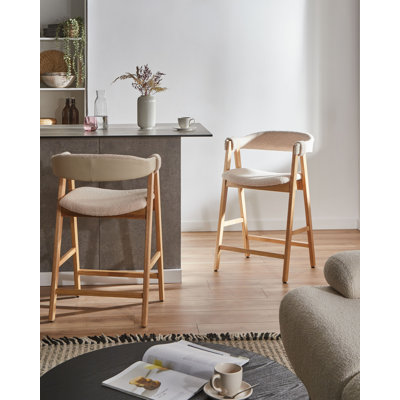 Upholstered Counter Stool with Solid Wood Frame