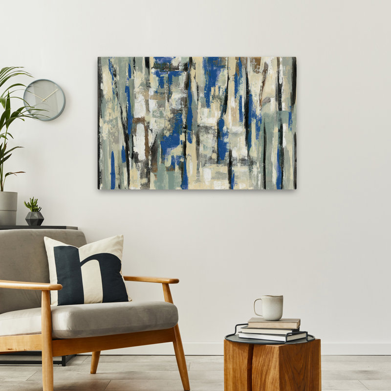 Rayures printanières contemporaines bleues, H 36 po x l 24 po