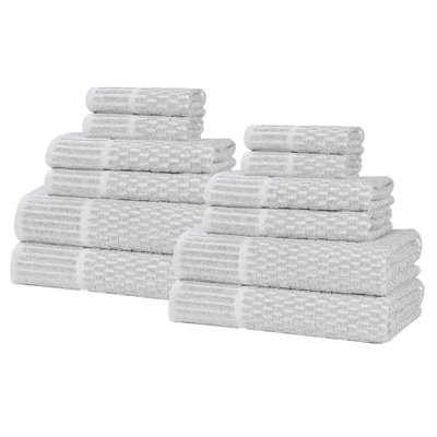 Juno Viscose Cotton Blend Medium Weight Textured Checkered Ribbed Border Towel Set