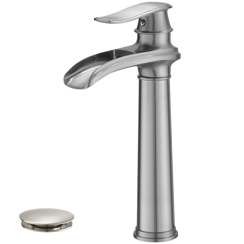 VanoFall Waterfall Vessel Brushed Nickel Single Hole, Single Handle With Drain Assembly, Nickel