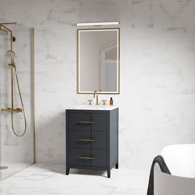 24'' Free-standing Single Bathroom Vanity with Carrara Marble Vanity Top, Black