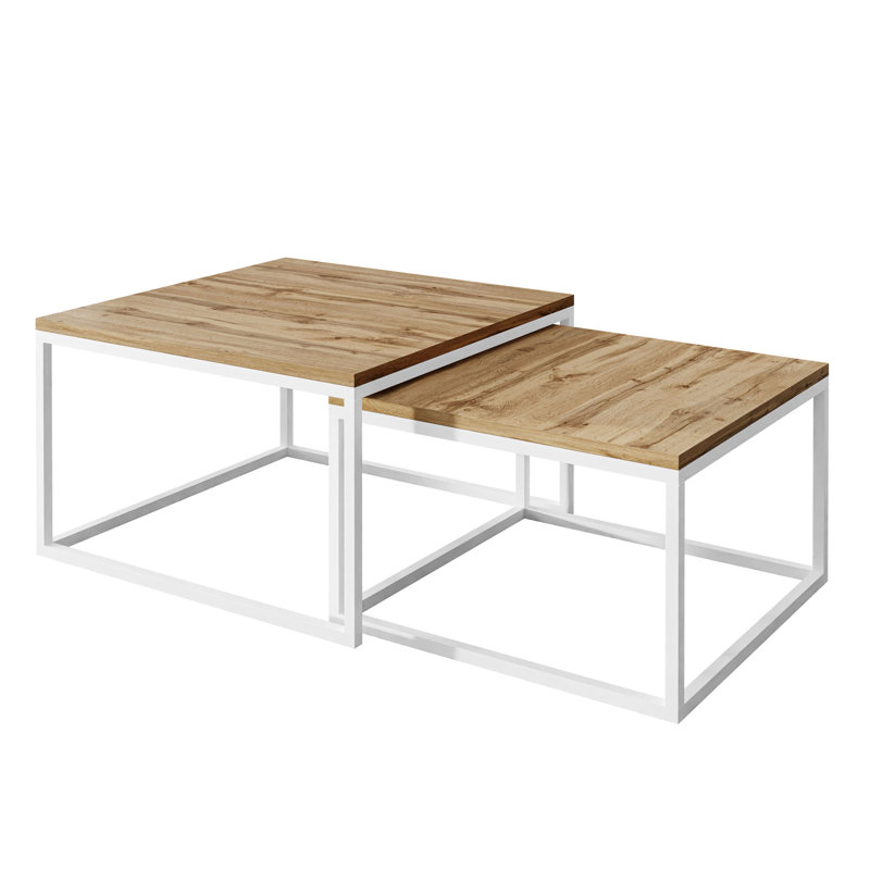 2-piece coffee table set Ahlers, Wotan Oak/White, 42cm H x 70cm L x 70cm W