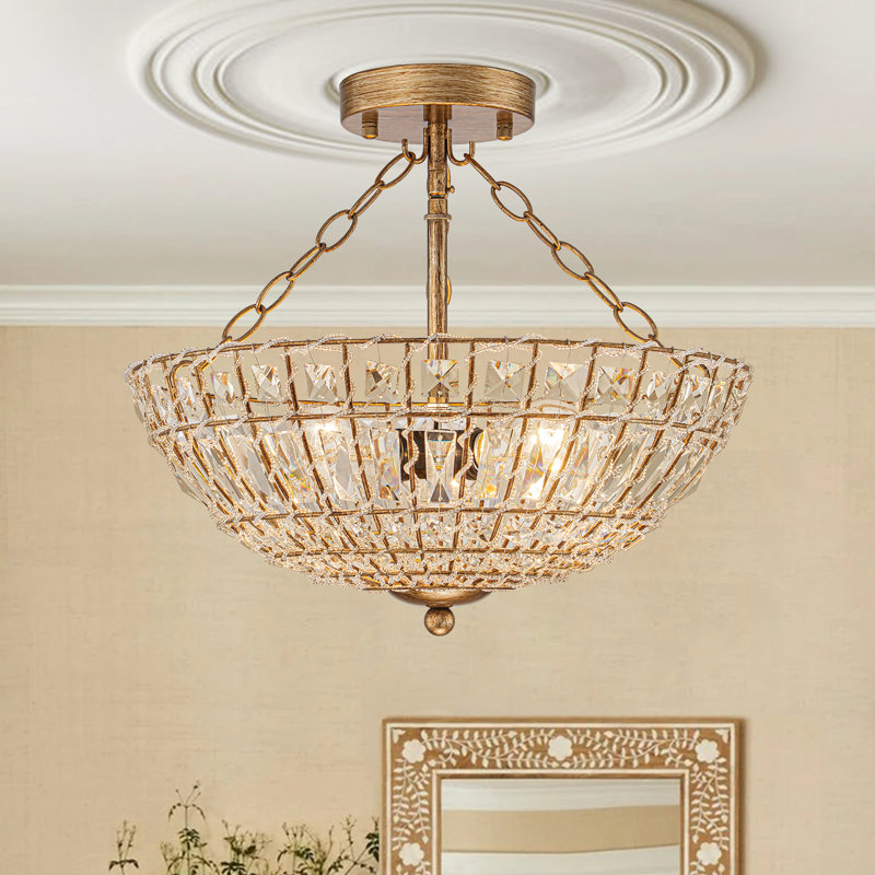 Plafonnier semi-encastré 3 lumières avec détails en cristal