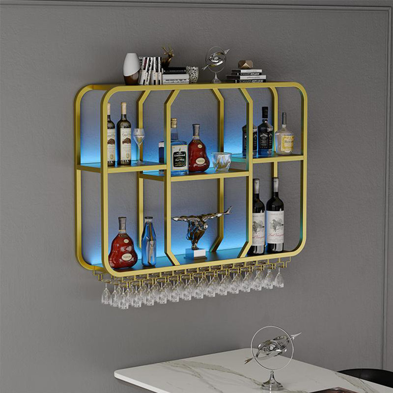 Small Wall Mounted Wine Rack, Gold, 31.4" H x 47.2" W x 7.8" D