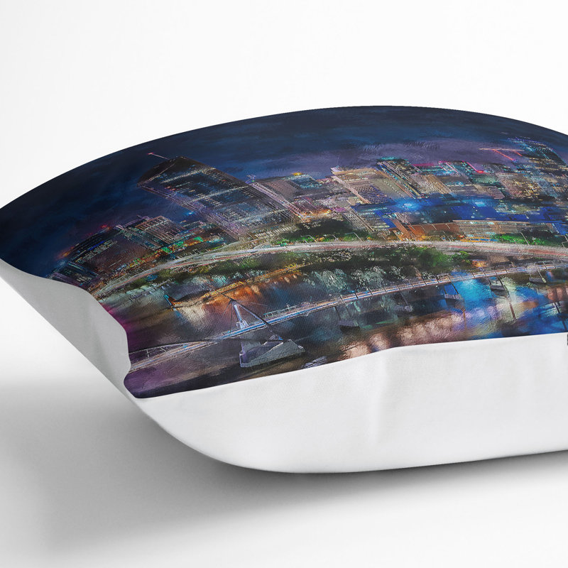 Brisbane City Skyline Australia Cushion with Filling, 40cm H x 40cm W x 15cm D, White