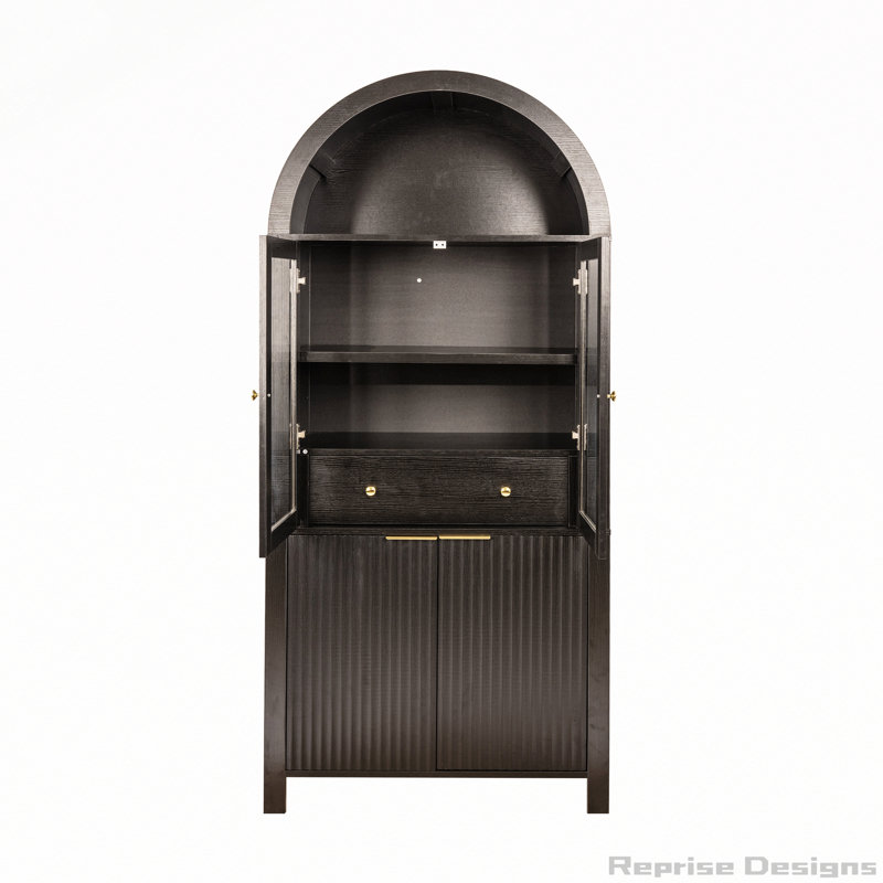 Garde-manger cannelé arqué 71 po avec porte vitrée et tiroir caché 71 po, Chêne