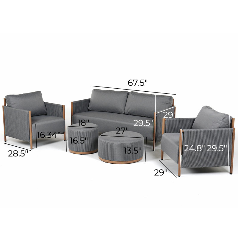 Briles Metal 5 Piece Sofa Seating Group with Olefin Cushions