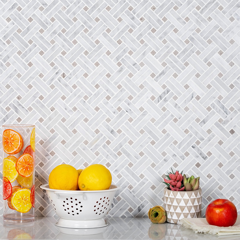 11.5" x 11.2" Natural Stone Mosaic Wall & Floor Tile, White