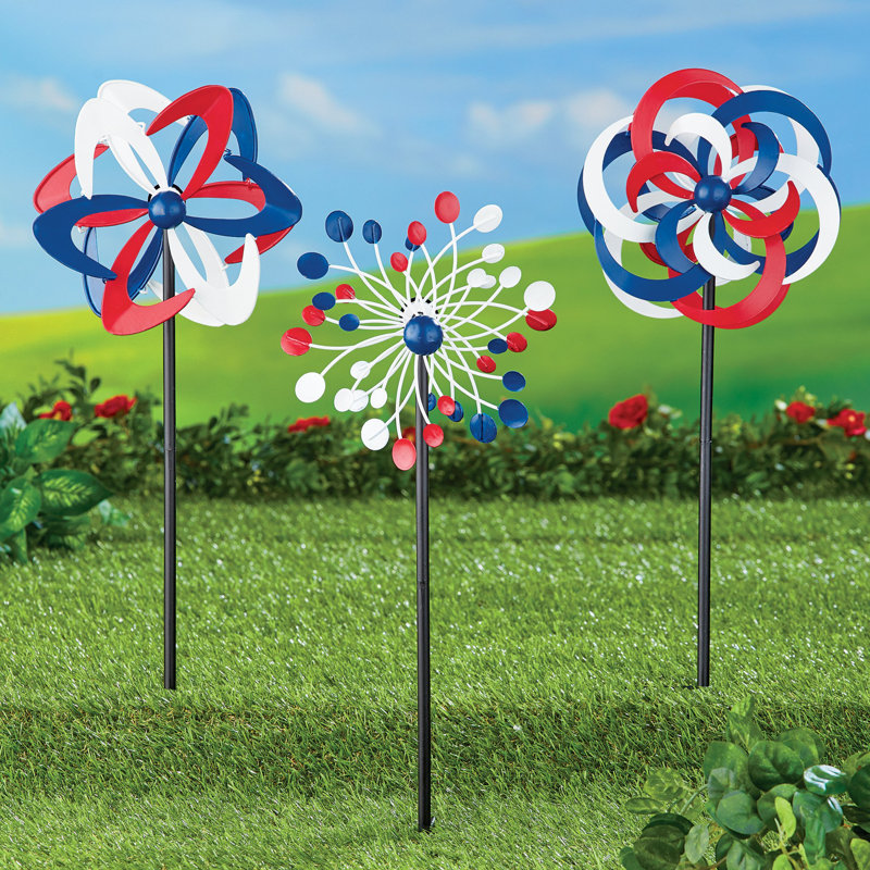 Patriotic Red, White, and Blue Iron Wind Spinner Set
