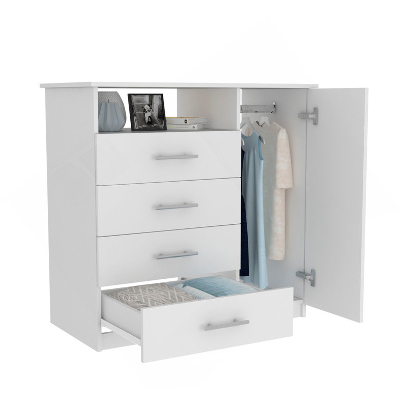 Peru 4 Drawer Dresser, Single Door Cabinet, One Open Shelf, Superior Top -White, White
