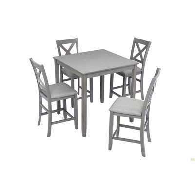Wooden Dining Square Table, Kitchen Table for Small Space, 4 Person Counter Height Table, Gray,ONLY THE TABLE