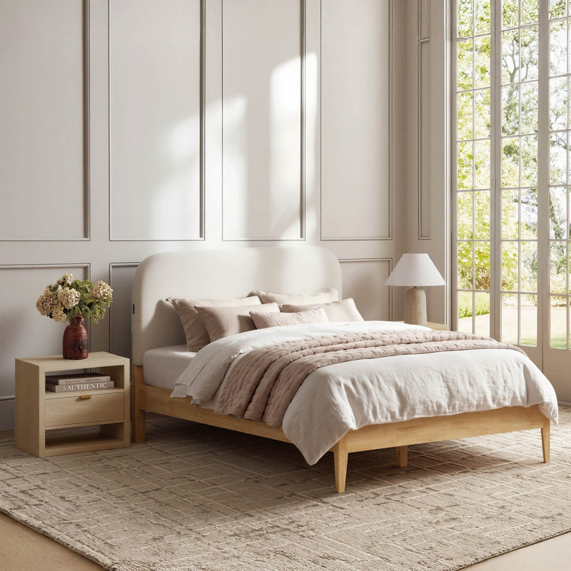 Ensemble de lit et table de chevet, Natural/Cream, Très grand lit