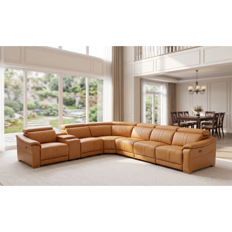 Barnemouth Leather Recliner Theater Set, Ginger Leather Match, 31.5'' H X 126.5'' W X 112.5'' D