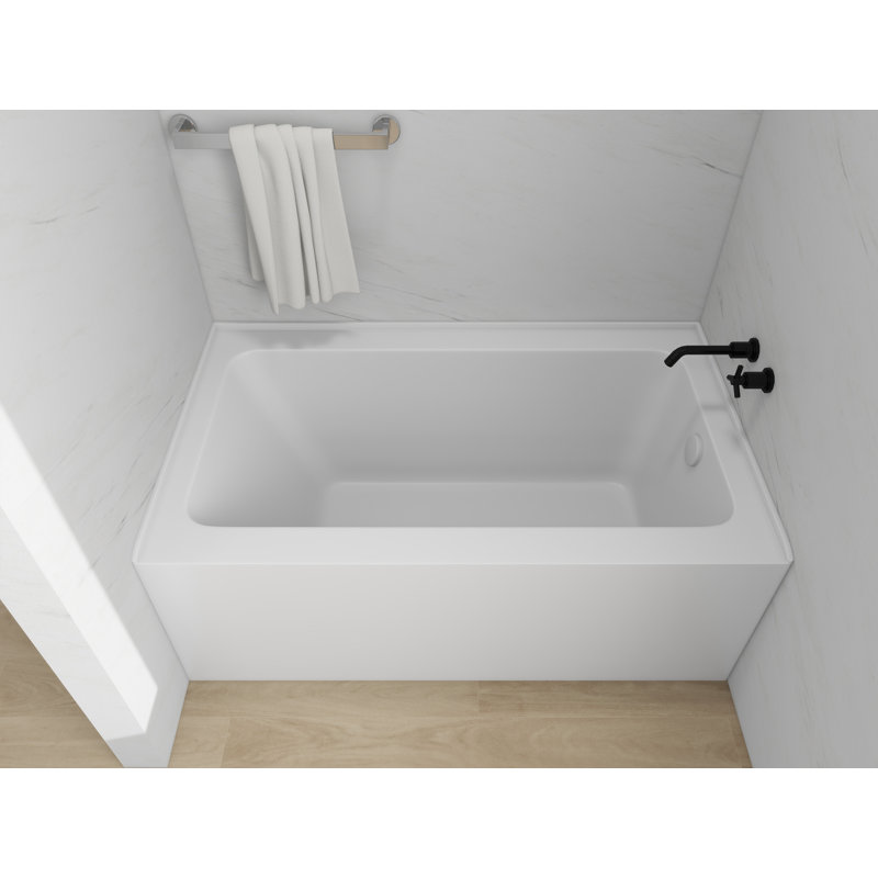 Baignoire de trempage en alcôve rectangulaire en acrylique de 54 pouces avec bride de carrelage à 3 côtés, Blanc pur