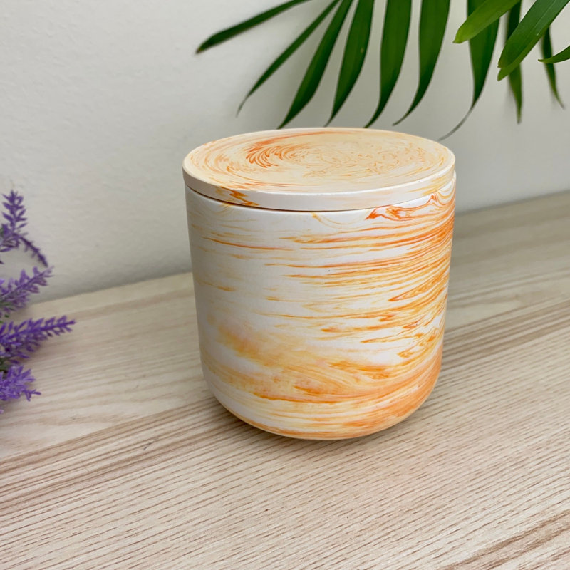 Jesmonite Storage Pot With Lid, Orange