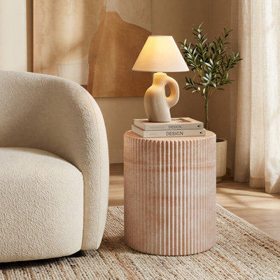 Svante Travertine Effect Stool End Table Concrete Look Side Table Indoor Outdoor Weatherproof Compact Accent